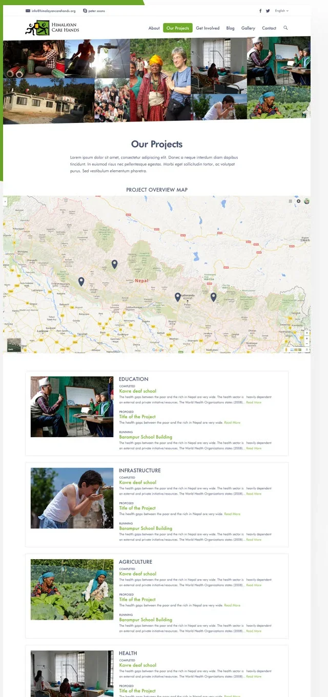 The project list, filtered by sector, location and status