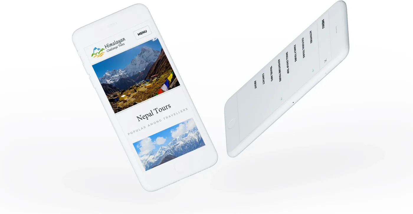 The home page and the menu on a phone