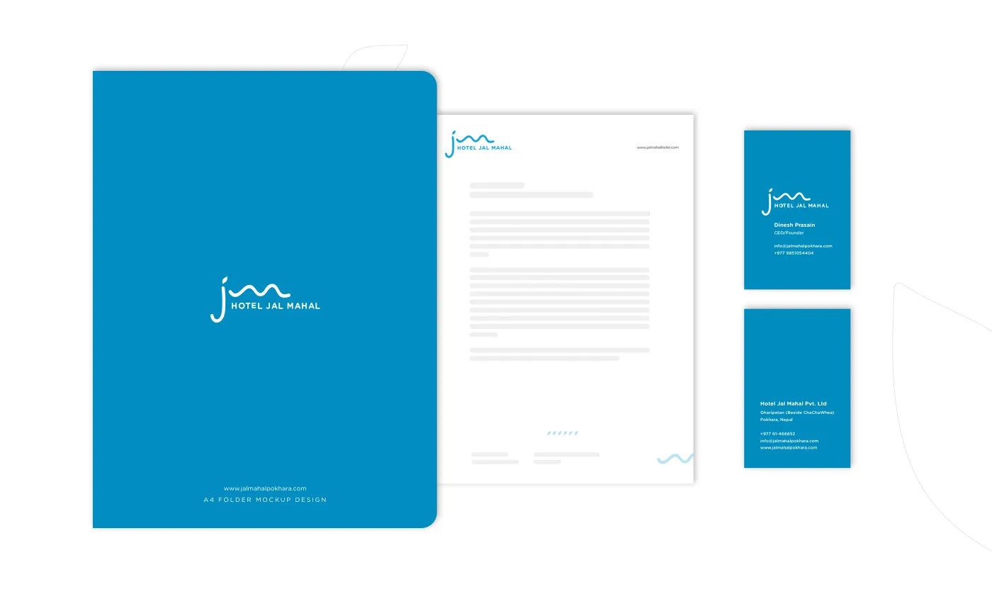 The folder, letterhead and business cards in Jal Mahal Blue