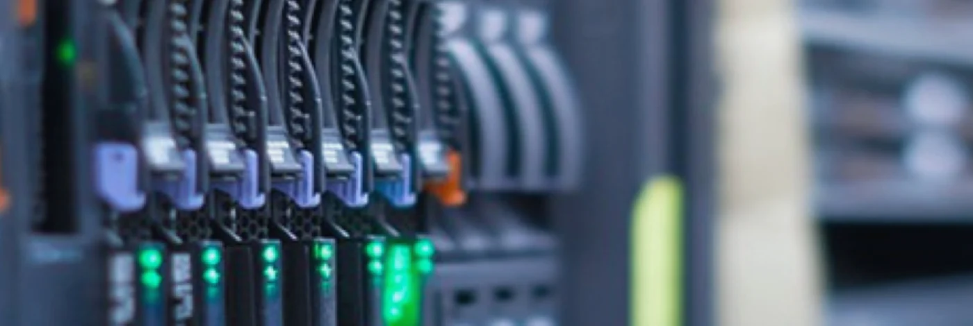 Rows of network equipment in a server room, from the company's exhibition stall